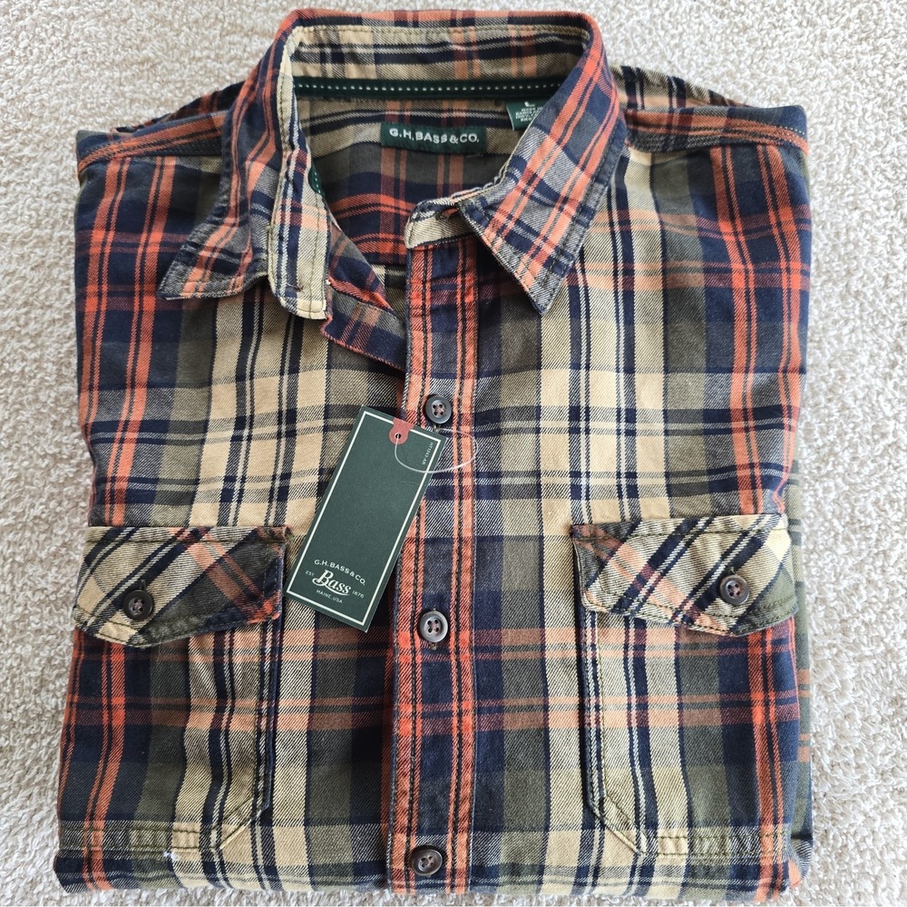 G.H. Bass Co Long Sleeve Plaid Flannel Button-Up Shirt Sz L NWT Gorpcore Chore